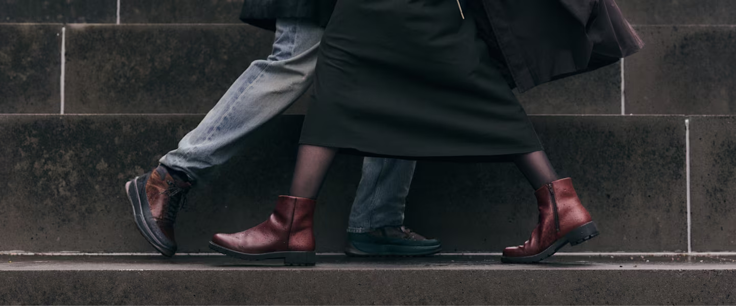 Waterproof footwear on a city walk